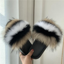Load image into Gallery viewer, Fashion Fox Fur Slippers Women Home Fluffy Comfort Summer Flats Sweet Shoes Indoor Flip Flops Fur Slides Elegant Sandals Lightweight House Slippers Fuzzy Band Slip On Open Toe Slippers