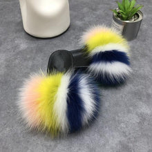 Load image into Gallery viewer, Fashion Fox Fur Slippers Women Home Fluffy Comfort Summer Flats Sweet Shoes Indoor Flip Flops Fur Slides Elegant Sandals Lightweight House Slippers Fuzzy Band Slip On Open Toe Slippers