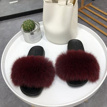 Load image into Gallery viewer, Fashion Fox Fur Slippers Women Home Fluffy Comfort Summer Flats Sweet Shoes Indoor Flip Flops Fur Slides Elegant Sandals Lightweight House Slippers Fuzzy Band Slip On Open Toe Slippers