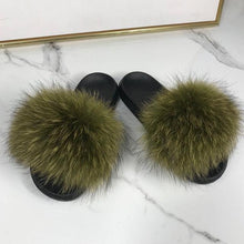 Load image into Gallery viewer, Fashion Fox Fur Slippers Women Home Fluffy Comfort Summer Flats Sweet Shoes Indoor Flip Flops Fur Slides Elegant Sandals Lightweight House Slippers Fuzzy Band Slip On Open Toe Slippers