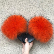 Load image into Gallery viewer, Fashion Fox Fur Slippers Women Home Fluffy Comfort Summer Flats Sweet Shoes Indoor Flip Flops Fur Slides Elegant Sandals Lightweight House Slippers Fuzzy Band Slip On Open Toe Slippers
