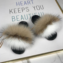 Load image into Gallery viewer, Fashion Fox Fur Slippers Women Home Fluffy Comfort Summer Flats Sweet Shoes Indoor Flip Flops Fur Slides Elegant Sandals Lightweight House Slippers Fuzzy Band Slip On Open Toe Slippers