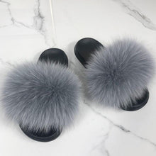 Load image into Gallery viewer, Fashion Fox Fur Slippers Women Home Fluffy Comfort Summer Flats Sweet Shoes Indoor Flip Flops Fur Slides Elegant Sandals Lightweight House Slippers Fuzzy Band Slip On Open Toe Slippers