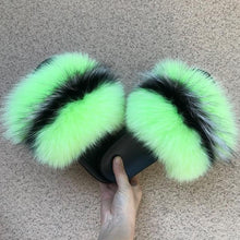 Load image into Gallery viewer, Fashion Fox Fur Slippers Women Home Fluffy Comfort Summer Flats Sweet Shoes Indoor Flip Flops Fur Slides Elegant Sandals Lightweight House Slippers Fuzzy Band Slip On Open Toe Slippers