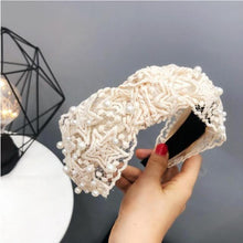 Load image into Gallery viewer, Fashion Girls Pearl Hairband White Black Lace Headband Women Artificial Pearls Hair Hoop Middle Knot Hair Accessories Gorgeous Hair Accessories For Women