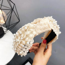 Load image into Gallery viewer, Fashion Girls Pearl Hairband White Black Lace Headband Women Artificial Pearls Hair Hoop Middle Knot Hair Accessories Gorgeous Hair Accessories For Women