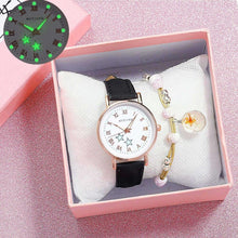 Load image into Gallery viewer, Fashion Girls Quartz Watches Bracelet Set Luminous Dial Watch Women Casual Leather Female Wrist Watch Leather Band Thin Minimalist Casual Simple Dress Quartz Analog Watch
