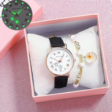 Load image into Gallery viewer, Fashion Girls Quartz Watches Bracelet Set Luminous Dial Watch Women Casual Leather Female Wrist Watch Leather Band Thin Minimalist Casual Simple Dress Quartz Analog Watch