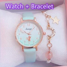 Load image into Gallery viewer, Fashion Set Bracelet Watch Leather Strap Watch Cute Cat Dial Girl Watch Children Quartz Watch Couple Watch Gift Set Valentines Romantic Lovers Watch For Man Woman Leather Strap