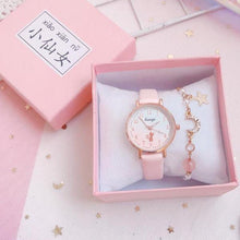 Load image into Gallery viewer, Fashion Set Bracelet Watch Leather Strap Watch Cute Cat Dial Girl Watch Children Quartz Watch Couple Watch Gift Set Valentines Romantic Lovers Watch For Man Woman Leather Strap