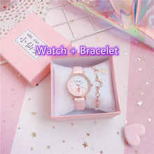 Load image into Gallery viewer, Fashion Set Bracelet Watch Leather Strap Watch Cute Cat Dial Girl Watch Children Quartz Watch Couple Watch Gift Set Valentines Romantic Lovers Watch For Man Woman Leather Strap