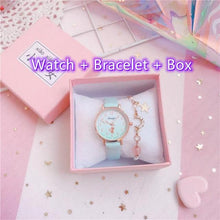 Load image into Gallery viewer, Fashion Set Bracelet Watch Leather Strap Watch Cute Cat Dial Girl Watch Children Quartz Watch Couple Watch Gift Set Valentines Romantic Lovers Watch For Man Woman Leather Strap