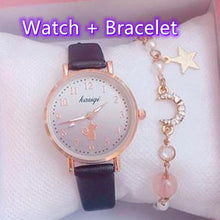 Load image into Gallery viewer, Fashion Set Bracelet Watch Leather Strap Watch Cute Cat Dial Girl Watch Children Quartz Watch Couple Watch Gift Set Valentines Romantic Lovers Watch For Man Woman Leather Strap