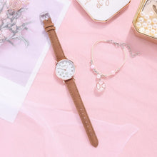 Load image into Gallery viewer, Fashion Set Watch Casual All-Match Leather Strap Student Watch Luminous Five-Pointed Star Dial Childrens Luminous Watch Women Casual Leather Female Wrist Watch Leather Band Quartz Watch