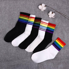 Load image into Gallery viewer, Fashion Socks Cotton Rainbow Color Black And White Christmas Gift Classic Warm Casual Tide Harajuku Funny Cute Pop Korean Socks Short Socks For Men And Women