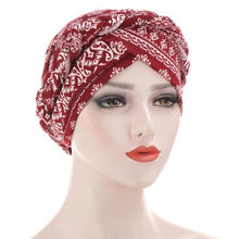 Load image into Gallery viewer, Fashion Soft Cotton Print Braid Turban Lightweight Muslim Turbans Head For Women Women's Hijabs Caps Hat Lightweight Inner Hijab Caps Elegant Arab Wrap Head Scarves Turban Scarf For Women