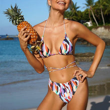 Load image into Gallery viewer, Multicolor Trend Women Micro Bikini Set String Backless Swimsuit High Cut Swimwear Women Beach Wear Women's Ribbed Tie Bikini Beautiful Bottom String Swimsuit For Summer