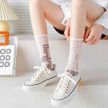 Load image into Gallery viewer, Fashion Women Socks New Spring Summer Mesh Thin Long Printed Socks Women Casual Breathable Fresh Flower Socks Korea Style Color Thin Socks For Women