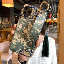 Load image into Gallery viewer, Fashionable Flower Phone Case for iPhone 11 12 13 14 Pro MAX X XS MAX XR 8 7 6 6s Plus X Soft Back Cases Wrist Strap Tassel Cover shockproof Hard Back Cover Slim Full Body Protective Trendy Cute Stylish Phone Case for Women