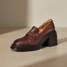 Load image into Gallery viewer, Women’s Vintage Chunky Heel Leather Shoes – Retro Style