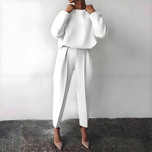 Load image into Gallery viewer, Women’s Solid Color 2-Piece Set – Long Sleeve Top & Pleated Pants Loungewear
