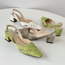 Load image into Gallery viewer, Women's Square Toe Chunky Heel Sandals – Cowhide High Heel Buckle