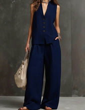 Load image into Gallery viewer, Women's Linen Sleeveless Vest & Wide-Leg Pants Two-Piece Set