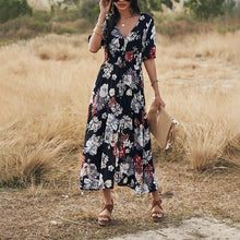 Load image into Gallery viewer, Floral Summer Beach Dress With V Neck Elastic Waist Dresses For Women