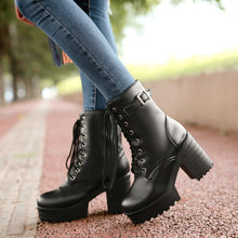 Load image into Gallery viewer, Women’s Chunky Heel PU Martin Boots | Large Size High Heel Boots