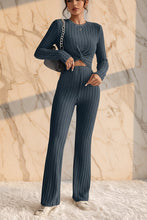Load image into Gallery viewer, Women's Twist-Front Crop Top & Wide-Leg Ribbed Knit Set – 3 Colors