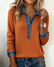 Load image into Gallery viewer, Denim Collar Patchwork Pullover Knitwear Top – Women’s Street Style