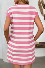 Load image into Gallery viewer, Simple Contrast Striped Round Neck Short Sleeve Mini Dress Casual & Comfortable Everyday Dress for Women