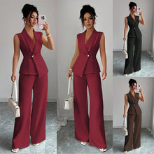 Load image into Gallery viewer, Women's Sleeveless Blazer & Straight-Leg Pants Two-Piece Set