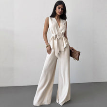 Load image into Gallery viewer, Women's Lace-Up V-Neck Vest & Pants Two-Piece Set – Elegant Commuter