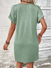 Load image into Gallery viewer, Elegant Button V-Neck Short Sleeve Dress Flattering Casual & Office Wear Simple Dress