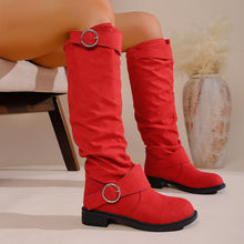 Load image into Gallery viewer, Pleated Flat-Bottom Western Cowboy Boots with Belt Buckle
