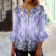 Load image into Gallery viewer, Women’s V-Neck 3/4 Sleeve Button-Front Tunic Blouse