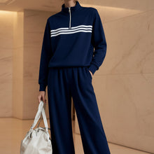 Load image into Gallery viewer, Women's Half-Zip Stripe Sweatshirt & Wide-Leg Pants Set