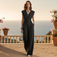 Load image into Gallery viewer, Women's Structured Sleeveless V-Neck Single-Breasted Vest & Wide-Leg Pleated Trousers Set