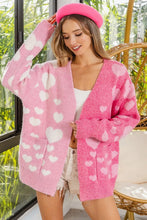 Load image into Gallery viewer, BiBi Heart Color Block V-Beck Knit Cardigan with Pockets