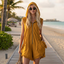 Load image into Gallery viewer, Women's Retro Hooded Zip-Up Sleeveless Cropped Jumpsuit