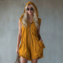 Load image into Gallery viewer, Women's Retro Hooded Zip-Up Sleeveless Cropped Jumpsuit