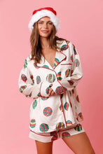 Load image into Gallery viewer, Women’s Satin Santa Claus Pajama Set | Christmas Print Two-Piece Loungewear
