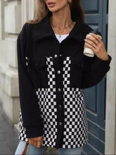 Load image into Gallery viewer, Black Checkered Snap Down Long Sleeve Jacket Stylish & Functional Buttoned Outerwear