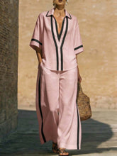 Load image into Gallery viewer, Women’s Color Block Shirt and Wide-Leg Pants Set