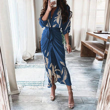 Load image into Gallery viewer, Mandotos European And American Print Long Sleeve Laceup Button Front Shirt Dress