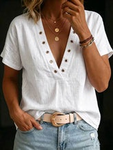 Load image into Gallery viewer, Women's V-Neck Short-Sleeve Loose-Fit Linen Shirt