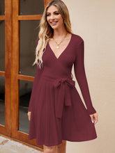 Load image into Gallery viewer, Women's Wrap A-Line Knit Dress Long Sleeve