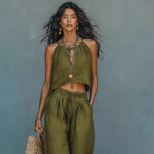 Load image into Gallery viewer, Women's Sleeveless Tank Top & Wide-Leg Pants Set – Linen Blend Summer Two-Piece