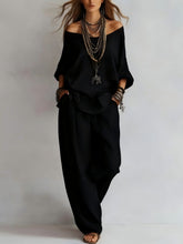 Load image into Gallery viewer, Women's Off-Shoulder Top & Wide-Leg Pants Set